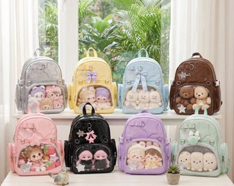 Star Ita Backpack with Clear Window, PU Leather Kawaii Ita Bag, Pin Display Backpack, Anime Fandom Bag,Doll Display Ita Bag