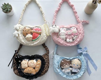 Handmade Ita Dumpling Crossbody Bag, Cute Student Shoulder Tote with Clear Window, Small Croissant Banana Bag with Zippe