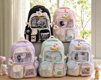 Kawaii Ita Backpack Anime Pin Display Bag Lace Window Backpack Pastel School Bag for Badges Photocards Plush Gift