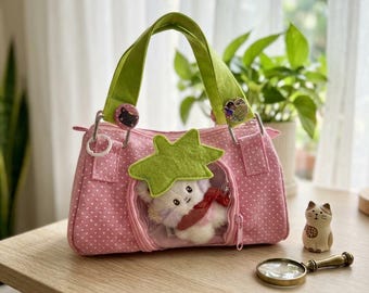 Kawaii Ita Bag Mini Handbag Pink Polka Dot Window Bag Cute Plush Display Bag Anime Doll Bag Small Gift Bag