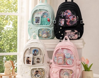 Kawaii Ita Bag Backpack Anime Pin Display Backpack Clear Window Bag for Badges Photocards Plush Double Shoulder Bag