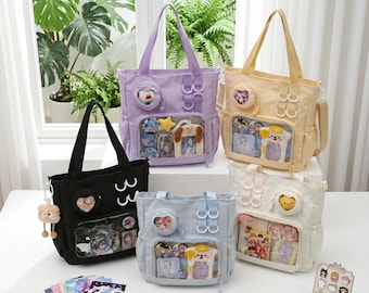 Kawaii Harajuku Ita Shoulder Backpack, Transparent Pin Display Bag, Ulzzang Anime Enamel Pin Bag