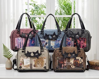 Star Ita Bag with Clear Window, PU Leather Anime Pin Display Shoulder Crossbody Tote, Kawaii Ita Bag for Pins Keychains Gifts