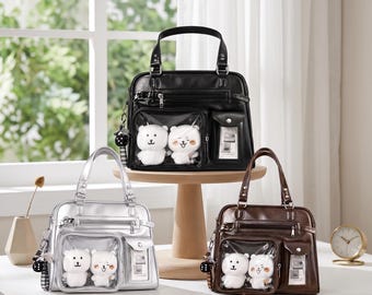 Large Ita Bag with Clear Window, Plush Doll Display Handbag, Anime Crossbody Bag for Pins, Badges and Photo Cards
