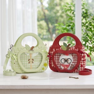 Apple Ita Bag Handheld Purse with Clear Display Window, Kawaii Fruit Shoulder Bag, Cute Plush Display Bag, Anime Collector Bag