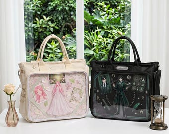 Large Ita Shoulder Bag, Clear Display Tote Backpack, Custom Anime Pin Bag, Daily Crossbody Messenger, Back to School Gift for Girls