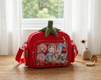 Tomato Ita Bag | Red Crossbody Handbag with Clear Window, Kawaii Pin Display Bag, Plush Display Purse