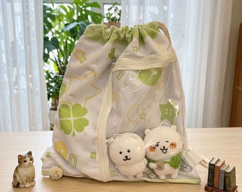 Kawaii Ita Drawstring Backpack Clear Window Bag Anime Plush Display Bag Photocard Badge Holder Double Shoulder Bag