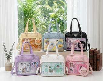 Ita Bag Shoulder Bag, Anime Ita Crossbody Bag, Transparent Display Window Bag for Pins, Badge Display Crossbody, Kawaii Ita Purse