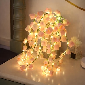 Hangende led-bloemstokverlichting zachtroze, op batterijen werkende lichtslingers, bloemenslinger decor voor slaapkamer, bruiloft, wanddecoratie