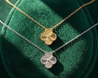 925er Silber mit 18K Gold überzogener Kleeblatt-Halskette, 15 mm All-Gold Laser Clover Anhänger