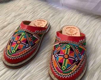 Moroccan Berber Babouche | Slippers Leather Shoes | Colorful Embroidered Handmade work |
