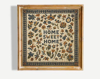 Home Sweet Home Mosaic Poster – Vintage Tile Style Floral Wall Art
