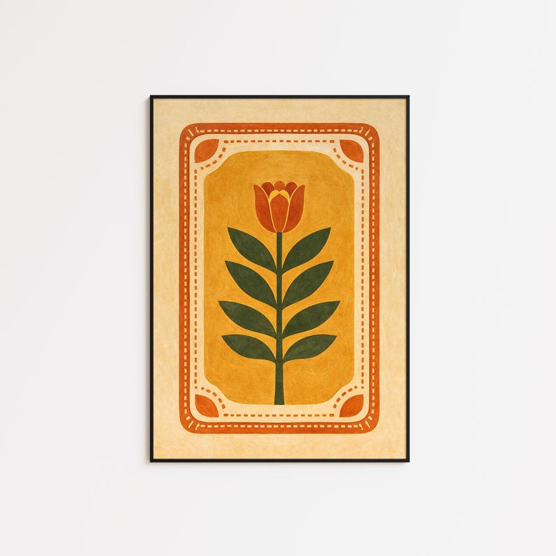 Vintage Tulip Botanical Folk Art Wall Decor - Etsy