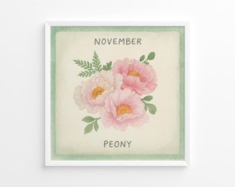 November Peony Birth Flower – Watercolor Floral Art Print