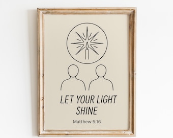 Niech Twoje Światło Świeci Plakat – Mateusz 5:16 Minimalistyczny Chrześcijański Wydruk, Sztuka Ścienna Pisma Świętego, Inspirujący Rysunek Linii Wersetu Biblijnego