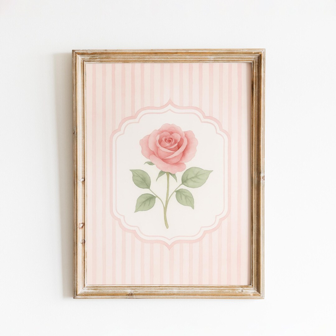 Pink Rose Wall Art – Vintage Floral Poster – Romantic Botanical Print ...