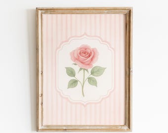 Pink Rose Wall Art – Vintage Floral Poster – Romantic Botanical Print