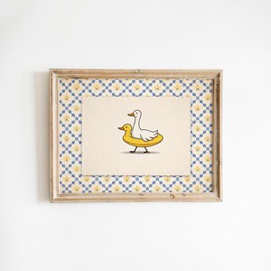 Stampa con anatra galleggiante, graziosa decorazione murale per la cameretta, poster vintage con animali