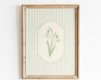 Snowdrop Flower Print – Soft Green Botanical Art – Vintage Wall Poster