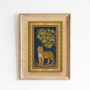 Vintage Tiger Botanical Poster – Ornate Floral Frame Jungle Wall Art