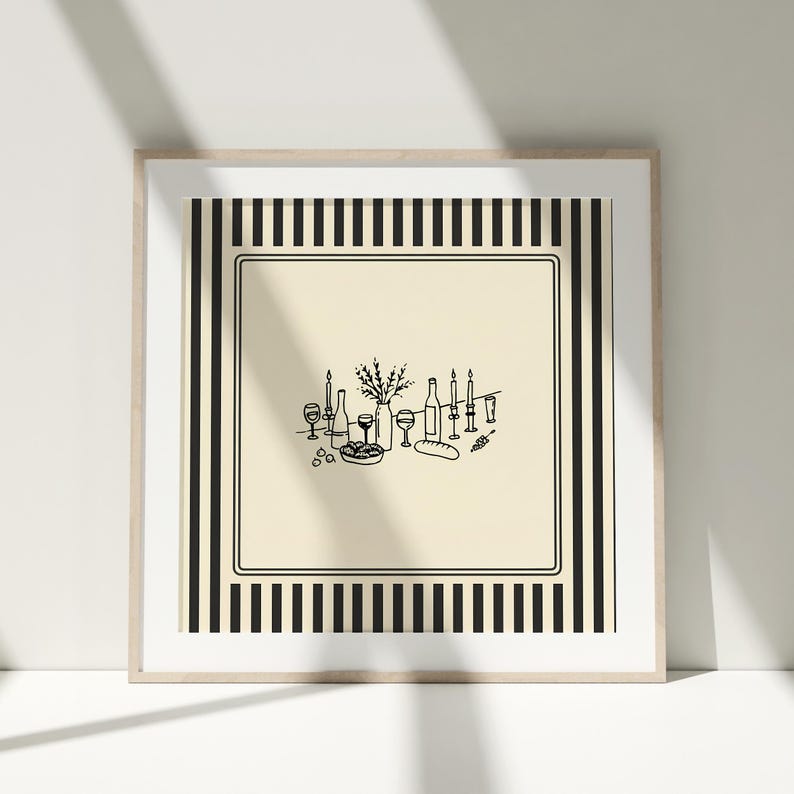 Vintage Dinner Table Poster – Striped Cozy Supper Wall Art image 3
