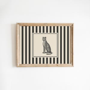 Cheetah Wall Art – Vintage Big Cat Illustration with Striped Background image 1