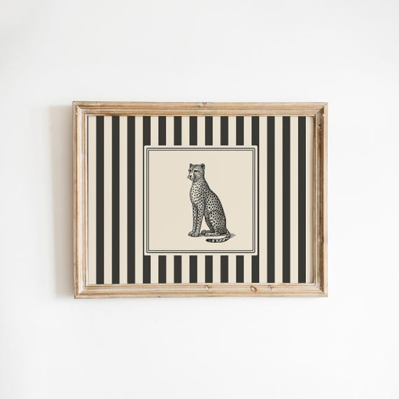 Cheetah Wall Art – Vintage Big Cat Illustration with Striped Background