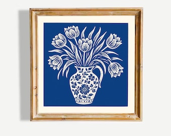 Blue Tulip Vase Poster – Elegant Floral Wall Art