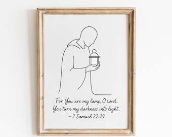 2 Samuel 22:29 Poster – Minimal Line Art Christian Wall Print