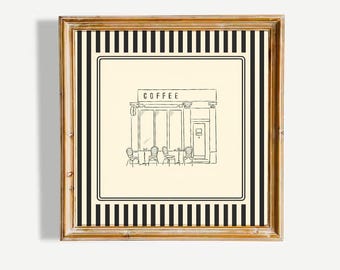 Coffee Shop Line Art Poster – Minimalist Striped Wall Decor
