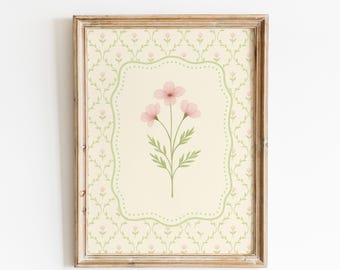 Vintage Pink Wildflowers Botanical Wall Art Print
