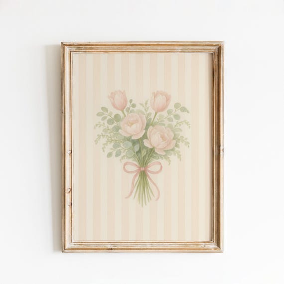 Pastel Pink Tulip Print – Vintage Floral Wall Art – Neutral Nursery Botanical Poster