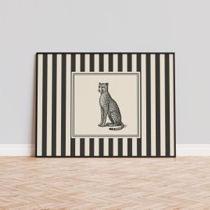 Cheetah Wall Art – Vintage Big Cat Illustration with Striped Background image 2