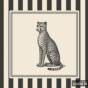 Cheetah Wall Art – Vintage Big Cat Illustration with Striped Background image 4