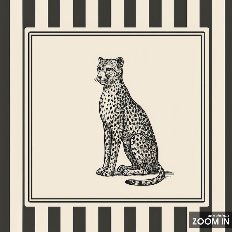 Cheetah Wall Art – Vintage Big Cat Illustration with Striped Background image 4
