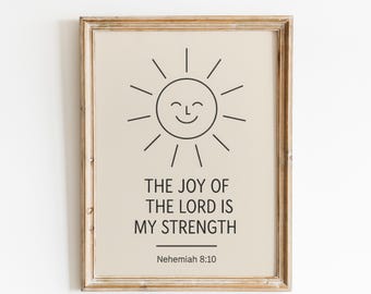 Die Freude des Herrn ist meine Stärke - Nehemia 8:10 Christliches Minimal Poster, Bibel Vers Wandkunst, Kinderzimmer Poster