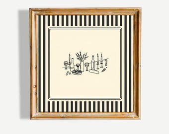 Vintage Dinner Table Poster – Striped Cozy Supper Wall Art