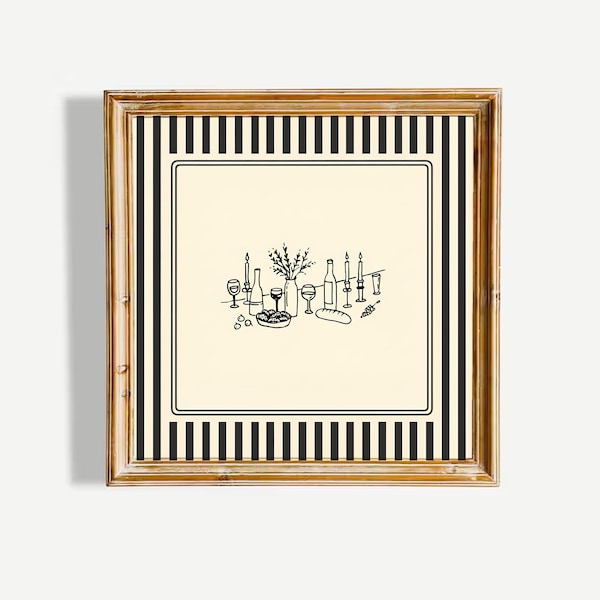 Vintage Dinner Table Poster – Striped Cozy Supper Wall Art