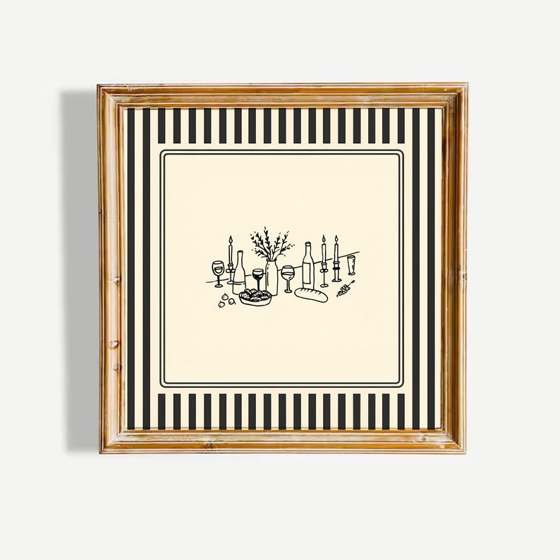 Vintage Dinner Table Poster – Striped Cozy Supper Wall Art image 1