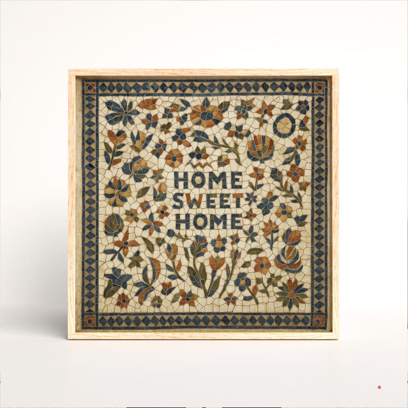 Home Sweet Home Mosaic Poster – Vintage Tile Style Floral Wall Art