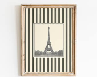Eiffel Tower Print – Vintage Paris Poster with Striped Frame