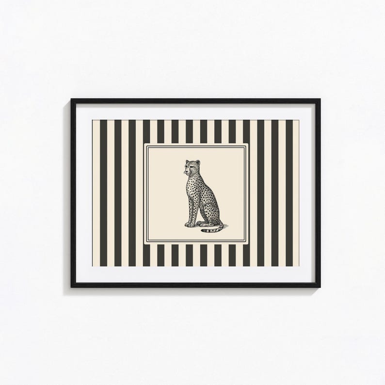 Cheetah Wall Art – Vintage Big Cat Illustration with Striped Background image 3