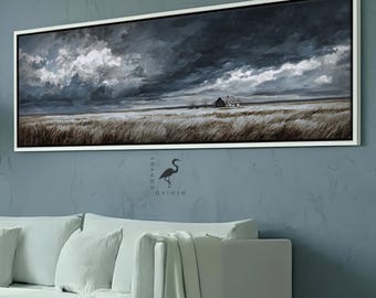 Framed Countryside Landscape Canvas Art - Rustic Home Decor