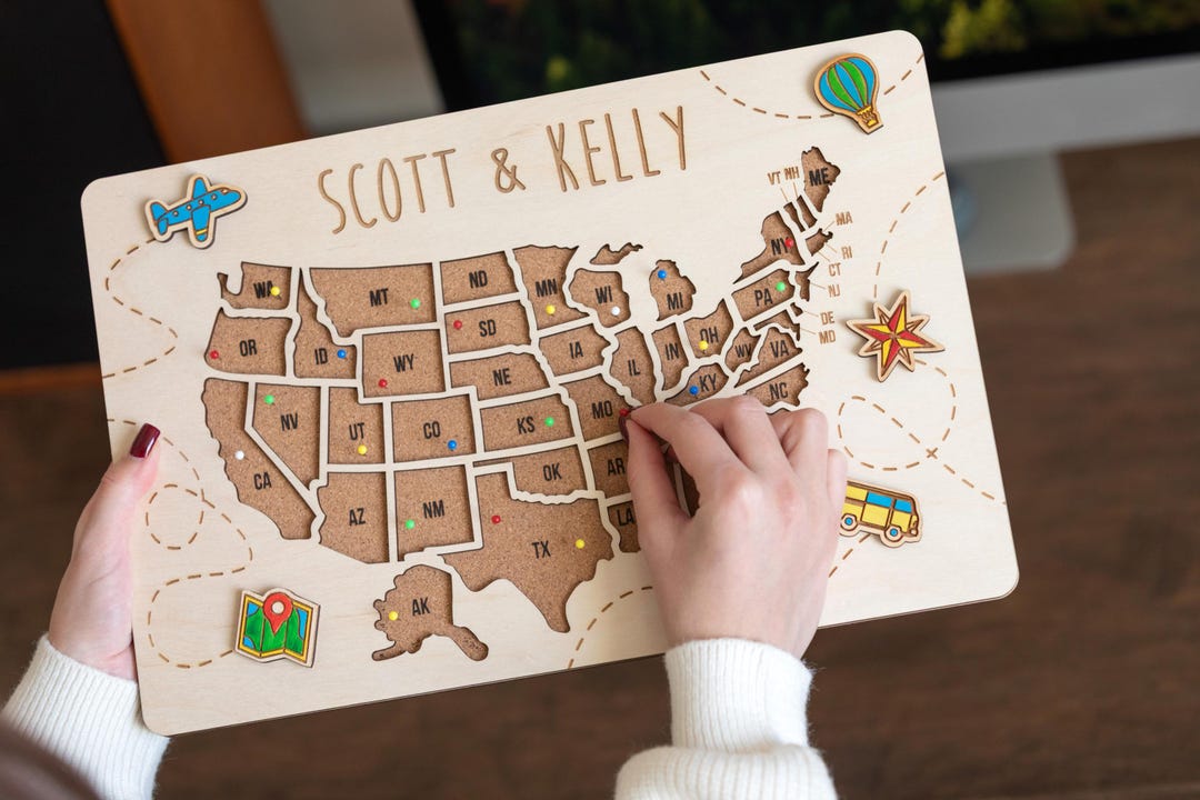USA Push Pin Map, Wooden USA Map Cork Board, Custom United States Push ...