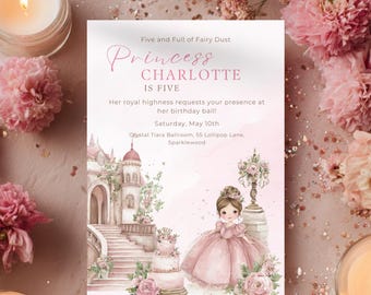 Princess Birthday Invite, Girl Birthday Party Invitation, Editable Template, Instant Digital Download