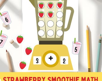 Strawberry Smoothie Math Printable | Preschool Counting, Addition & Subtraction Activity | Blender Learning Game
