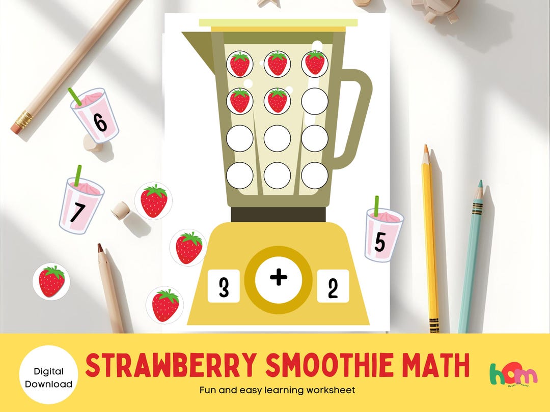 Strawberry Math Strawberry Smoothie Math Printable | Preschool Counting, Addition ...