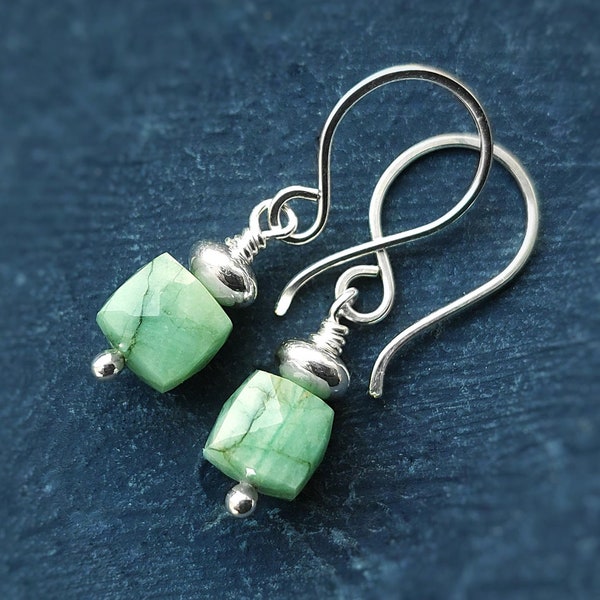 Sterling Silver Emerald Drop Earrings: Dainty Sage Green Jewelry