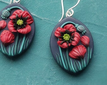 Poppy earrings / Red poppy / Spring earrings / Art Nouveau / Gardener gift / Wildflower earrings / Red earrings / Floral earrings